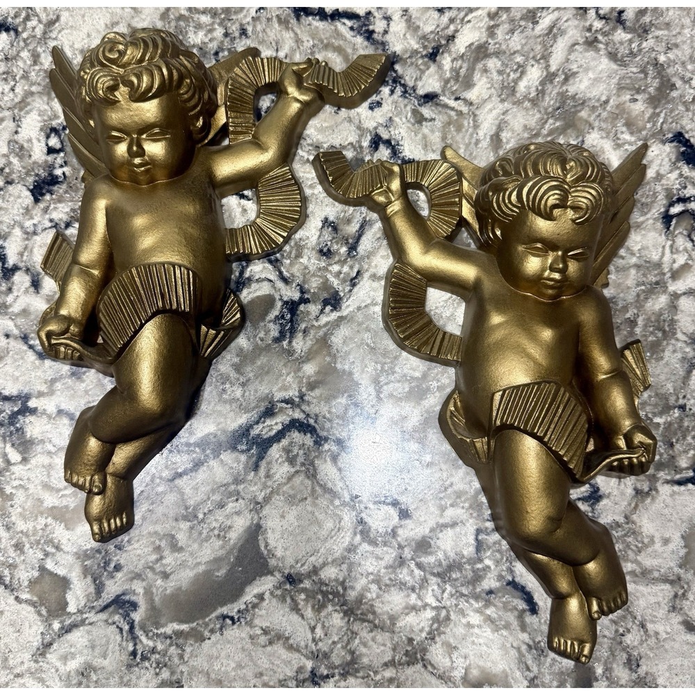 Vtg Cherub Angel Wall Hanging Regency Elegant 1970 Gold  Burwood Lightweight